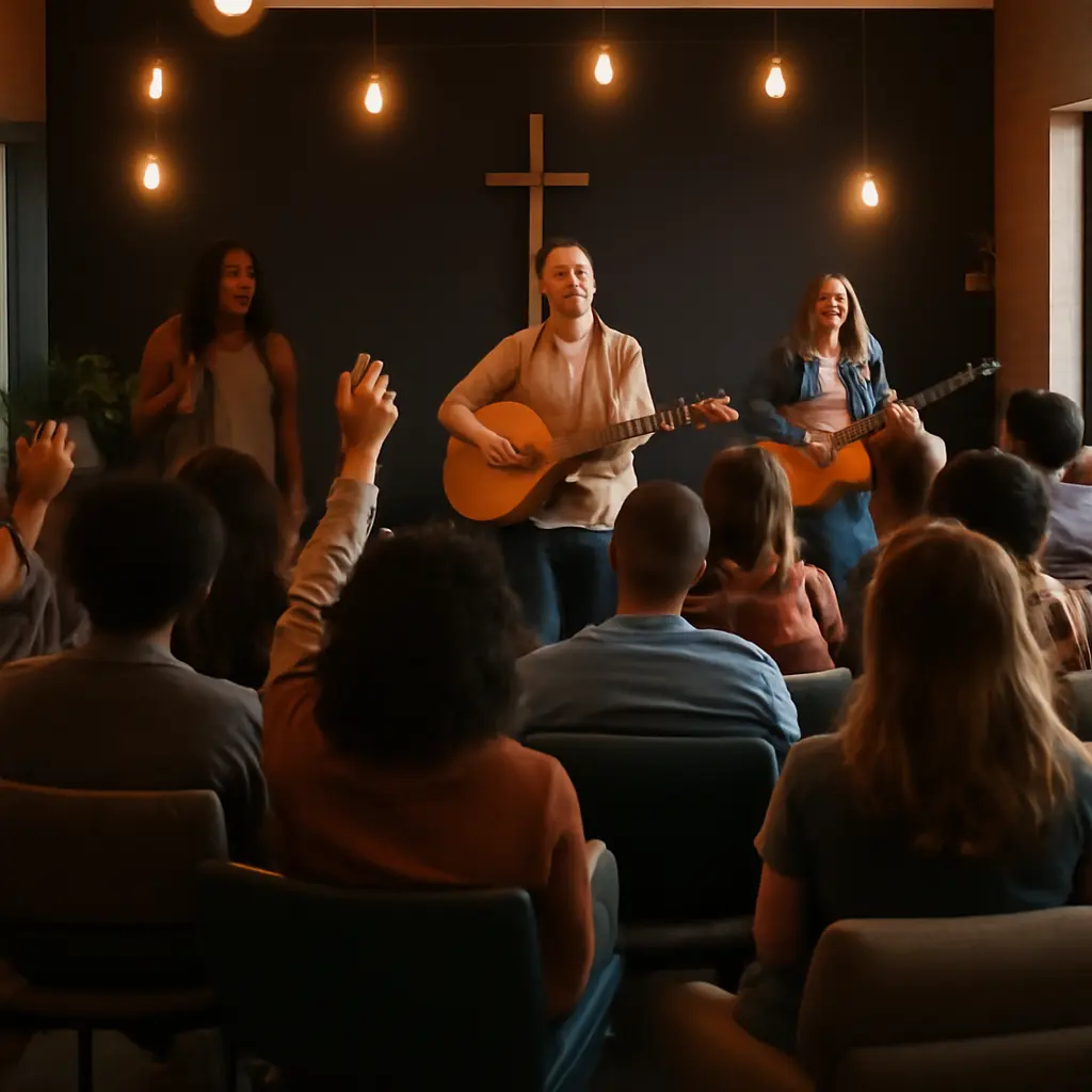 Contemporary church service Contemporary congregation engaging in a modern worship service