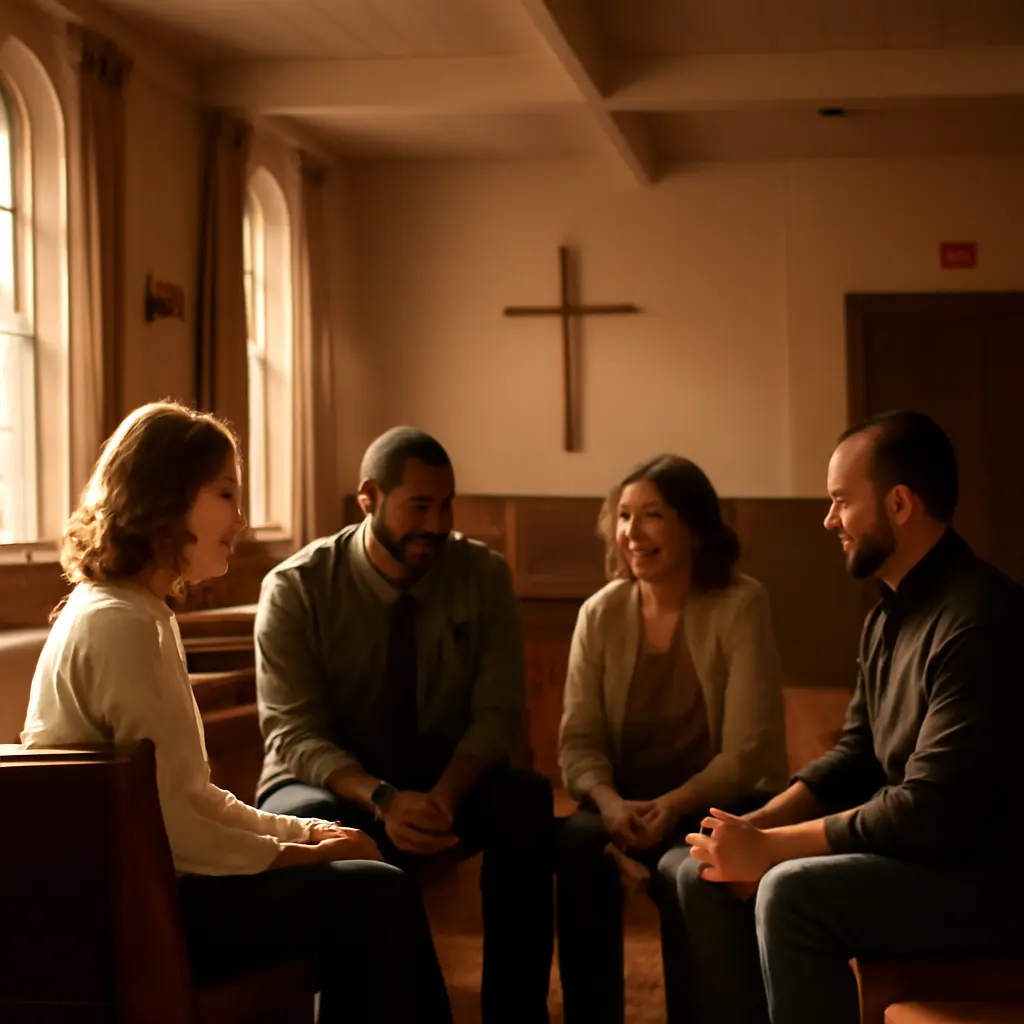Small parish community Small parish congregation gathered in a cozy church hall