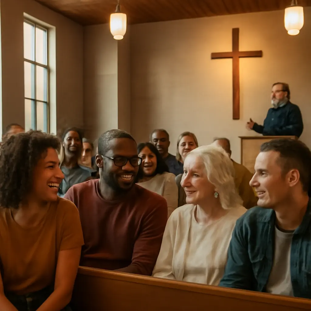 Sunday congregation People gathered in a modern church service
